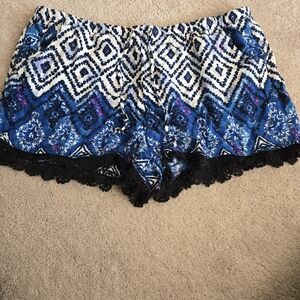 No Boundaries Navy and White Patterned Shorts with Black Trim